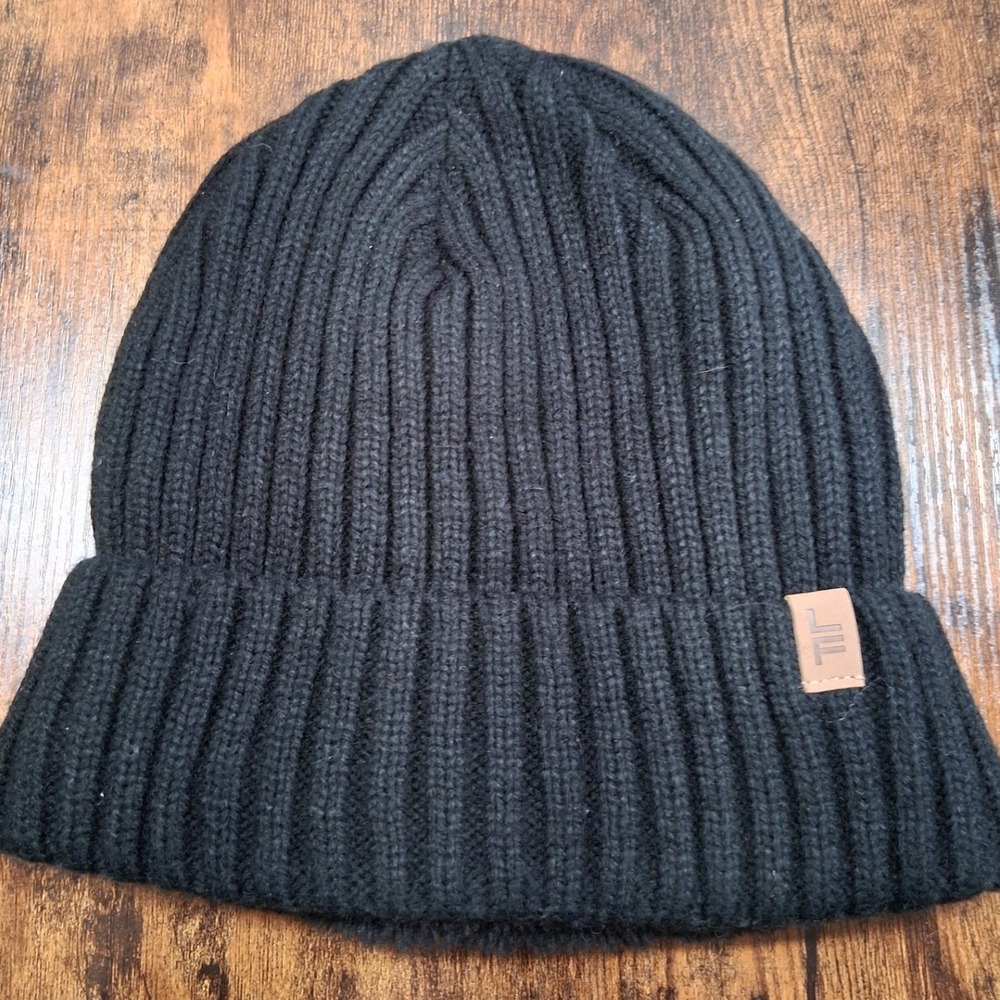 London Fog Mens Black Ribbed Knit Cuffed Beanie Faux Fur Lined Hat LFH2P1003